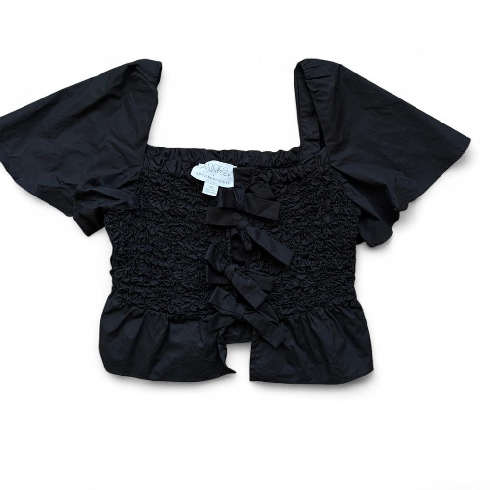 Anthropologie Charcoal Smocked Top